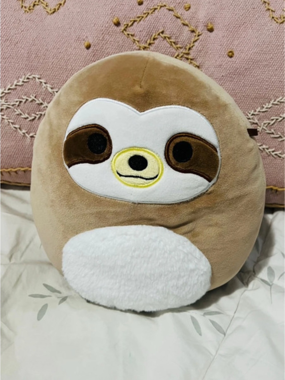 Plush Sloth Pillow - Soft Brown & White